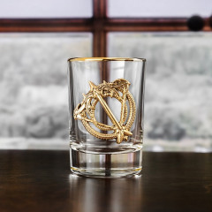 Набор из 6-ти рюмок для водки с золотой обводкой с накладкой "Стрелец" в деревянной шкатулке GP-300318