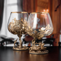 Набор 2 бокала для коньяка "Охота на Оленя" и "Охота на Утку", в коробке из дизайнерского картона 13000060