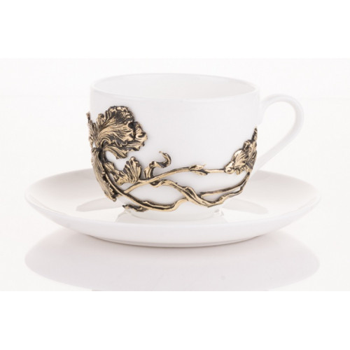 Чайная пара Ирис латунь в черной подарочной коробке