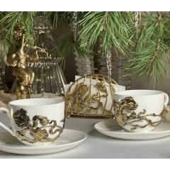 Чайная пара Ирис латунь в черной подарочной коробке