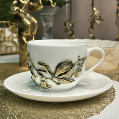 Чайная пара Магнолия латунь в черной подарочной коробке