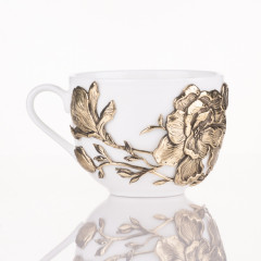 Чайная пара Магнолия латунь в черной подарочной коробке