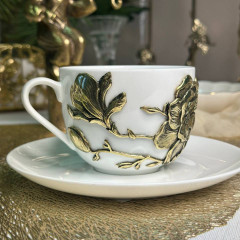 Чайная пара Магнолия латунь в черной подарочной коробке