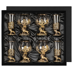 Набор 4 бокала для коньяка и 4 лафитника "Лев", в коробке из дизайнерского картона 13000570