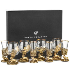 Набор 4 бокала для коньяка и 4 лафитника "Лев", в коробке из дизайнерского картона 13000570