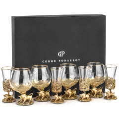 Набор 4 бокала для коньяка и 4 лафитника "Бык", в коробке из дизайнерского картона 13000571