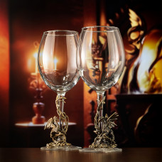 Набор 2 бокала для вина "Дракон и Дракониха", (со статуэткой на ножке)