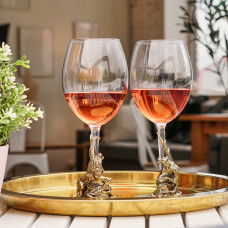 Набор 2 бокала для вина "Лев и Львица на ветке", (со стат. на ножке)