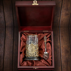 Подстаканник ручной работы "50 лет" Юбилейный в деревянной шкатулке 13000080